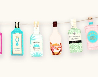 Bar Cart Accessories - Bottle Garland Decoration, Gin, Vodka, Rum and Tequila