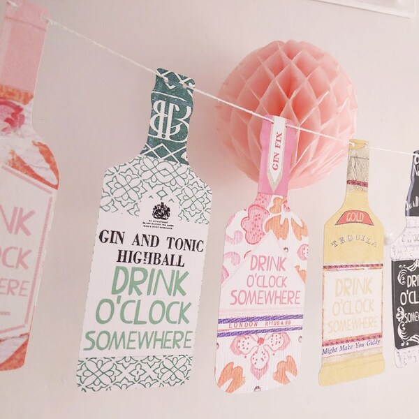 Bachelorette Garland - Party Decorations - Bubbly, Tequila, Vodka, Gin, Bourbon and Rose Bottle Banner