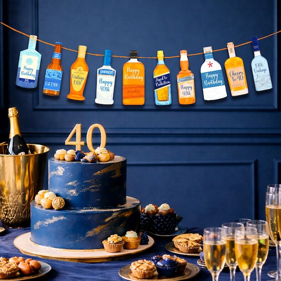 striscione di compleanno blu navy e 40° 50° 60° 70