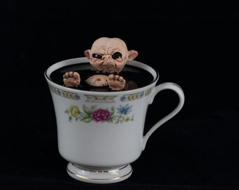 Teacup Faery handmade artist doll cute sculpted creature fairy fae perfect gift monster figure of an imp taking a bath flesh