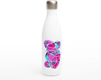 17 Unzen Edelstahlwasserflasche 'Fish Plural' Cerise Originalkunstwerk.