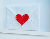 romantic valentine's love letter envelope bag in felt with red heart embroidered by hand