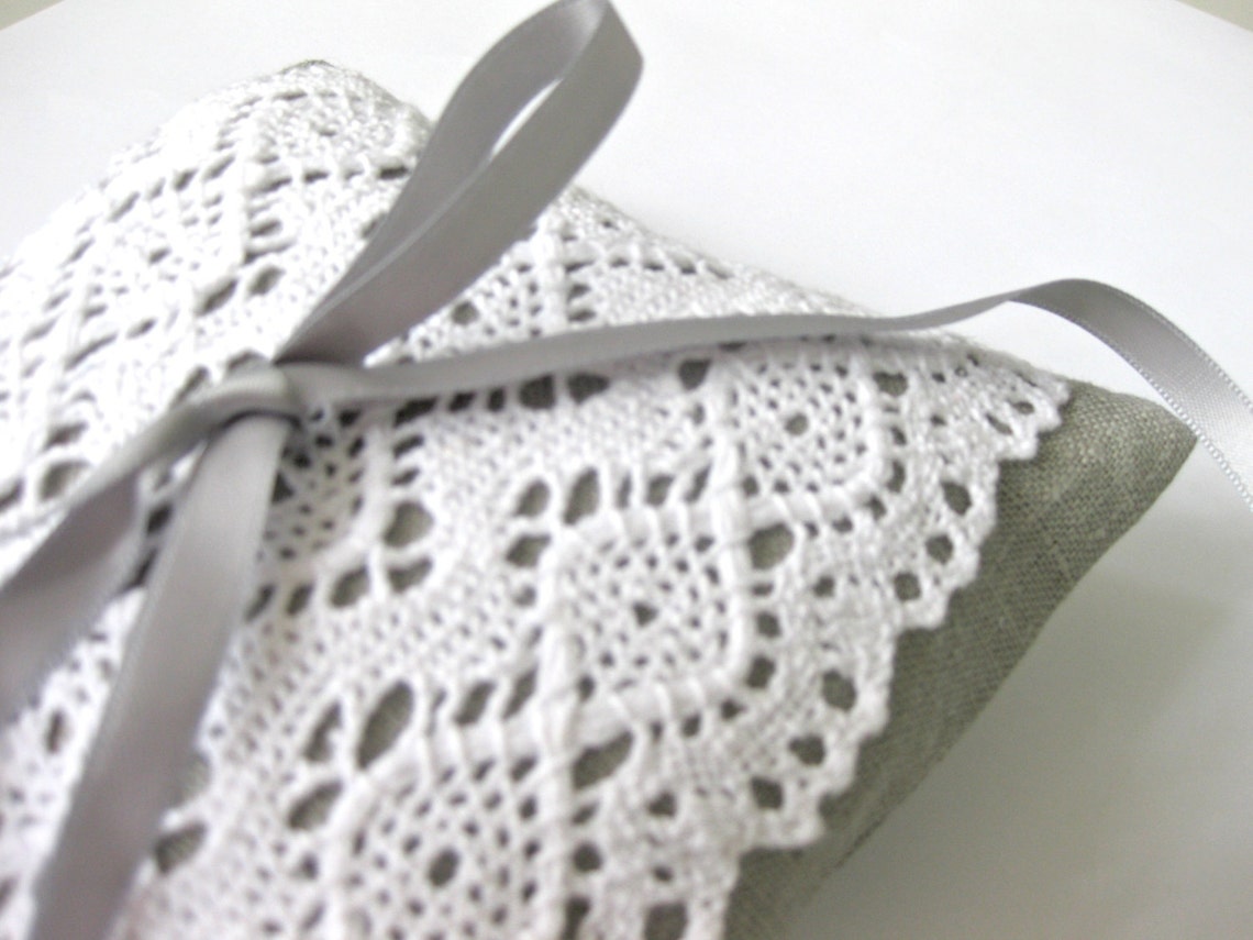 Grey Rustic Chic Wedding Ring Cushion With Large White Lace - Etsy