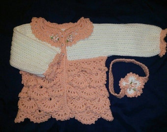 Orange Sherbet Petals Sweater & Headband for baby girl