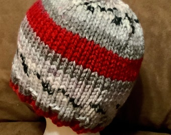 Hand-knit beanie hat, adult hat, teen hat, easy care, stripes