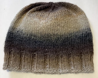 Hand-knit beanie hat, teen hat, adult hat, easy care, stripes