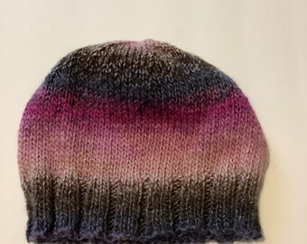 Hand-knit beanie hat, teen hat, adult hat, easy care, stripes