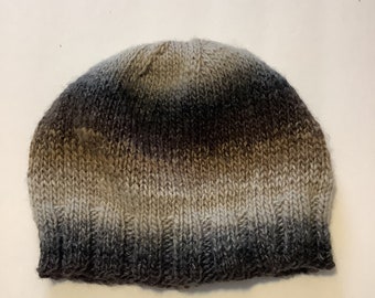 Hand-knit beanie hat, teen hat, adult hat, easy care, stripes