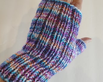 Fingerless mitts in a colorful, soft, easy-care acrylic for adults to teens