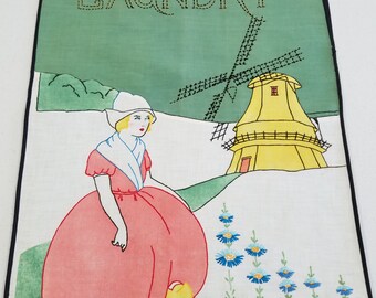 Dutch Girl Laundry Bag - Hand Dyed, Embroidered, and Hand Painted Fiber Art  RARE FIND