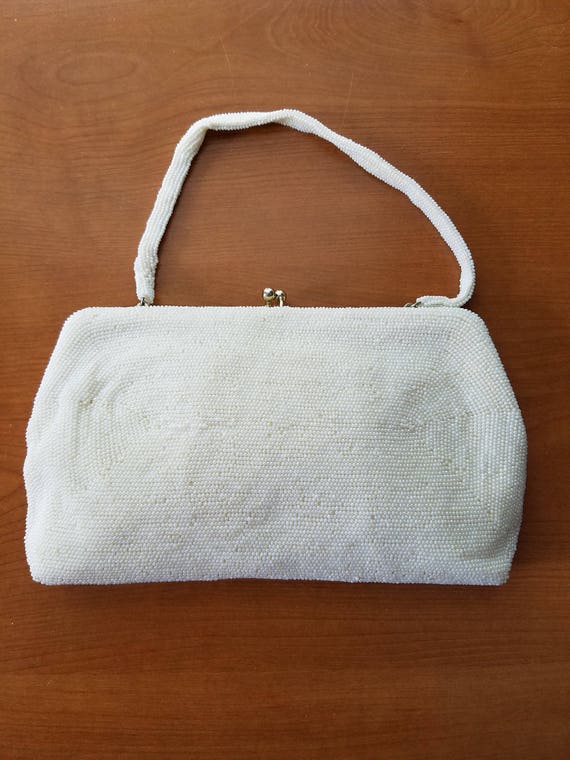 White Beaded Handbag Vintage - image 2