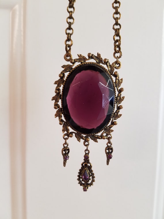 Antique Amethyst color Faceted Glass Pendant with 