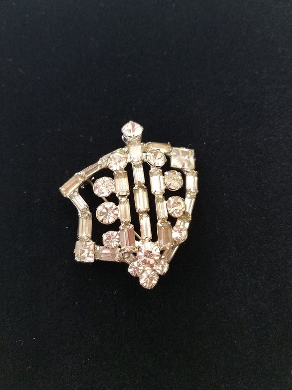 Emblem Badge Pin, Vintage Rhinestone Brooch