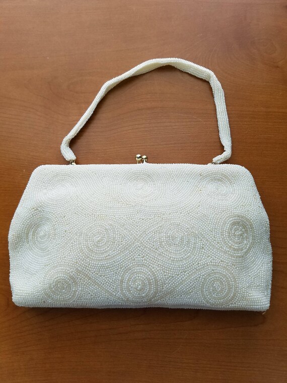 White Beaded Handbag Vintage - image 1