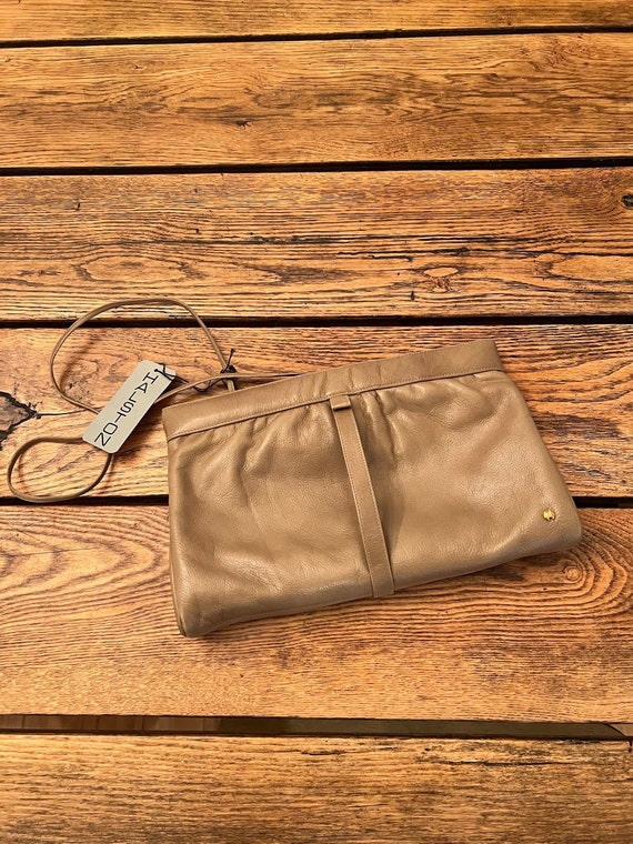 Vintage Halston Tan Purse, Clutch with tag/Vintage