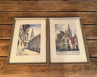 Nicolas Markovitch Watercolor Lithograph/Signed Framed Nicolas Markovitch Lithograph Street Church/Vintage Lithograph