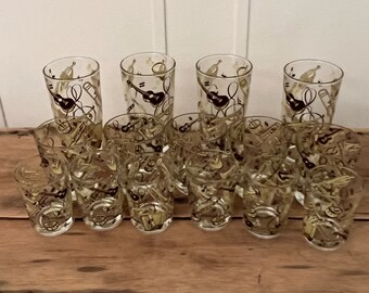 Vintage Musical Instruments Glass Tumblers, Rocks Glasses, Barware/MCM Barware/MCM Musical Instruments Glasses