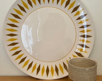 Vintage Mikasa Safari Platter: Cera Stone Chop Plate, Modern Diamond Pattern