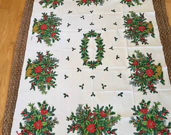 Vintage Christmas Fallani & Cohn The Ryans Rectangle Poinsettia Tablecloth/Vintage Christmas Poinsettia Tablecloth