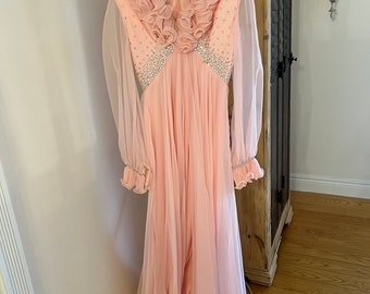 Vintage Cardinal Detroit Pink Crystal Beaded Gown