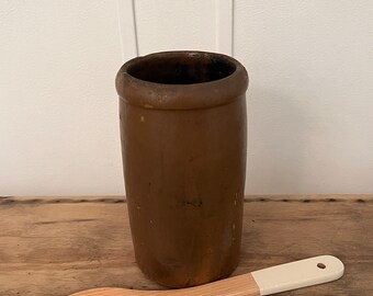 Antique Brown Crock/Rustic Brown Crock/Kitchen Crock/Kitchen Utensil Crock