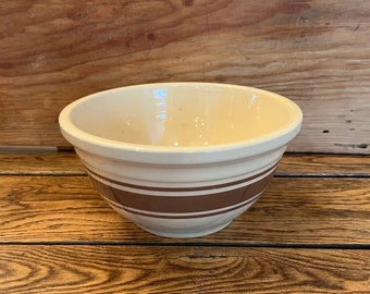 Vintage Tan Brown Striped USA Ovenware 10” Bowl/Vintage Ovenware Brown Tan Batter Bowl/Vintage Farmhouse Bowl