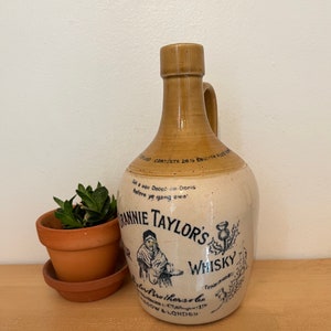 Vintage Grannie Taylor’s Stoneware Liqueur Whiskey Jug Decanter, Cream and Gold/Vintage English Whiskey Bottle, Jug