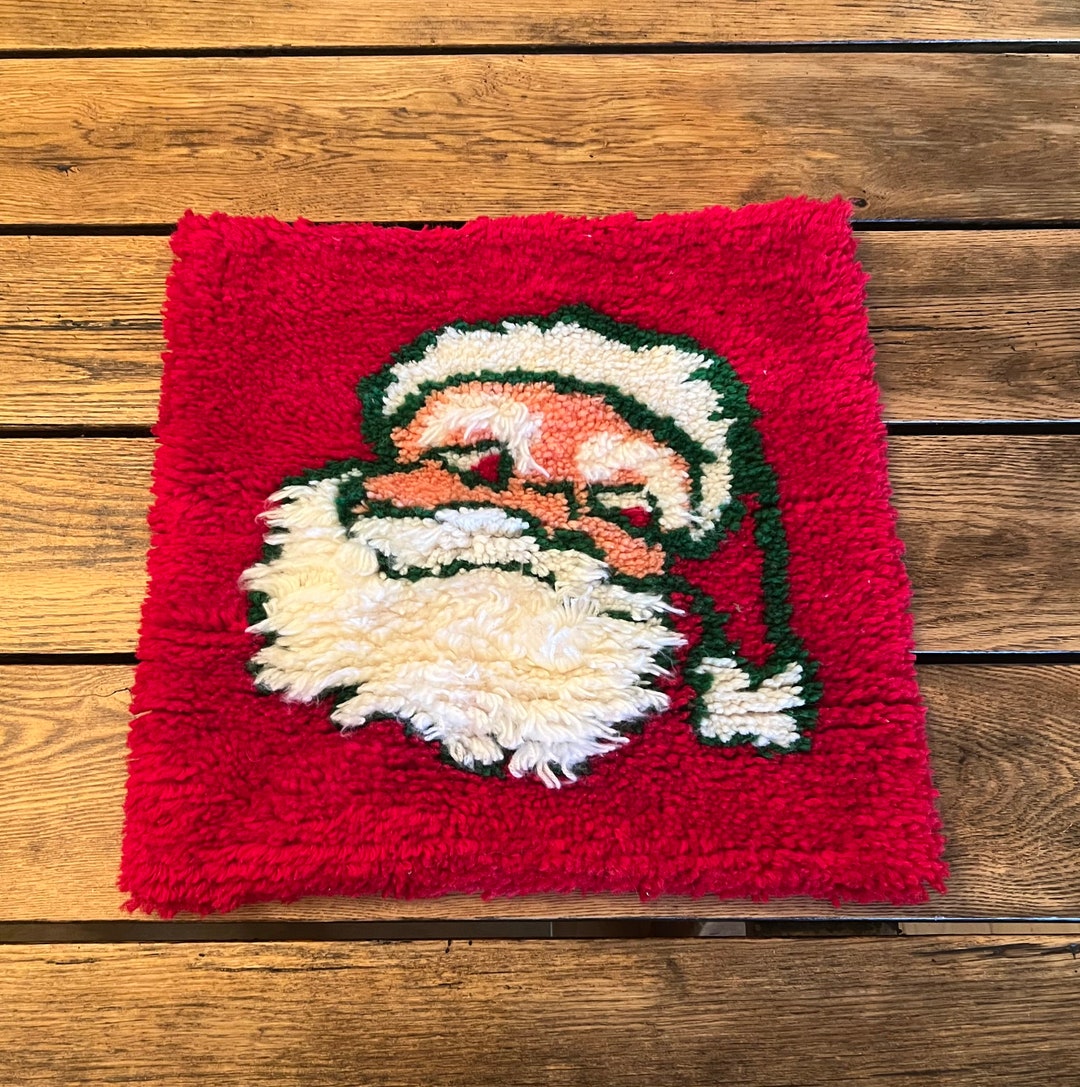 Vintage Santa Hooked Rug Wall Hanging/vintage Santa Latch Hook Rug - Etsy
