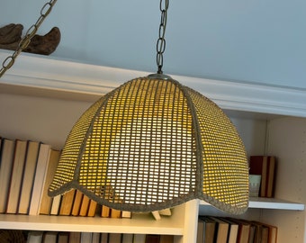 Vintage Wicker Swag Hanging Light/Wicker, Woven Rattan Swag Light/Vintage Boho Light