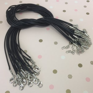 Black Wax cord Necklace 47cm.Pack of 1, 3, 5, 10,20 or 40. Extender chain with 12mm lobster clasp. Readymade just add a pendant