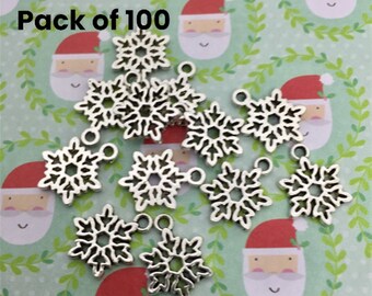 BULK 100 Snowflake Charms, Antique Silver, 15x11mm, Ideal for Christmas craft creations, Craft groups, Resale, Wholesale, Bulk Buy