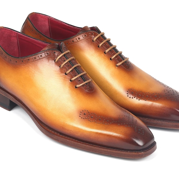 Paul Parkman Goodyear Welted Punched Oxfords Camel (ID#7614-CML)