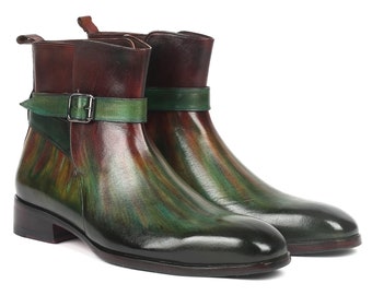 Paul Parkman Men's Jodhpur Boots Green & Bordeaux (957FRS84)