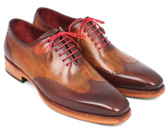 Paul Parkman Men's Wingtip Oxford Goodyear Welted Brown & Camel (ID#81BRW74)