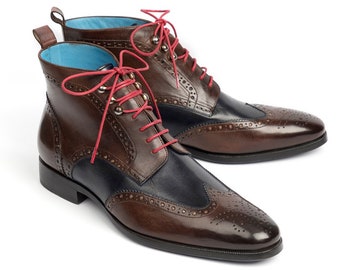 Paul Parkman Wingtip Ankle Boots Dual Tone Brown & Blue (ID#777-BRW-BLU)