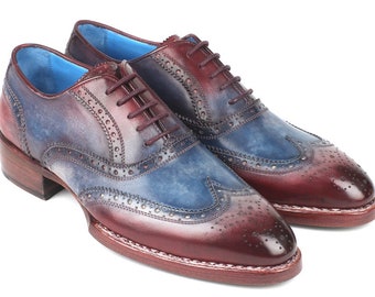 Paul Parkman Goodyear Welted Two Tone Wingtip Oxfords Blue & Bordeaux (ID#27LD77)