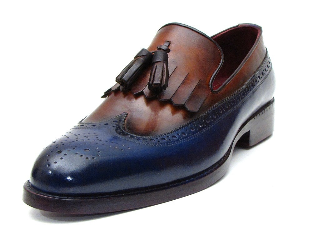 Paul Parkman Kiltie Tassel Loafer Dark Brown & Navy - KT44BN