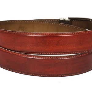 Paul Parkman Men's Handmade Leather Belt Hand-Painted Reddish Brown B01-A