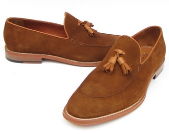 Paul Parkman Men's Tassel Loafer Tobacco Suede Shoes (ID#087-TAB)