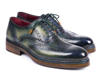 Paul Parkman Triple Leather Sole Wingtip Brogues Green & Blue (ID#0225TRP-GRN)