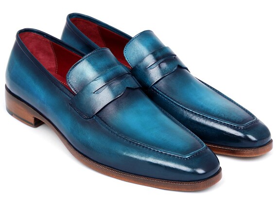 Paul Parkman Men's Penny Loafer Blue & Turquoise Calfskin | Etsy