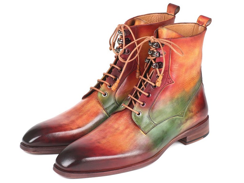 Camel /& Bordeaux Leather Boots Paul Parkman Men/'s Green ID#BT533SPR