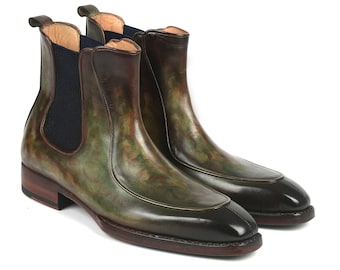 Paul Parkman Men's Green Handpainted Chelsea Boots Goodyear Welted (ID#BT822GRN)