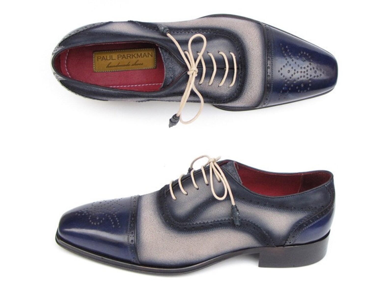 Paul Parkman Woven Leather Captoe Oxfords Navy & Purple (ID#49851-NAVY)