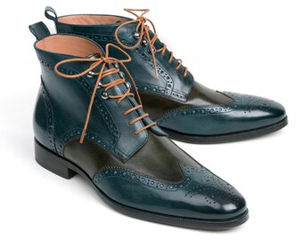 Paul Parkman Wingtip Ankle Boots Dual Tone Green & Blue (ID#PT777GRN)