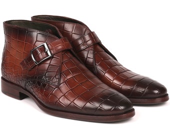 Paul Parkman Single Monk Strap Ankle Boots Brown (ID#8638-BRW)