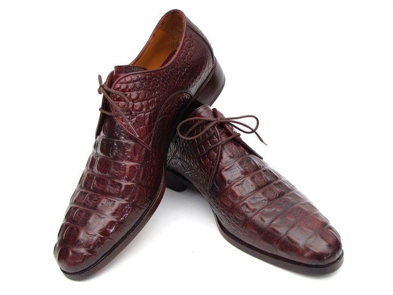 Paul Parkman Brown & Bordeaux Crocodile Embossed Calfskin Derby Shoes - 1438BRD