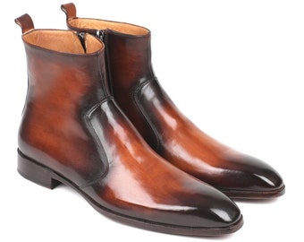 Paul Parkman Brown Burnished Side Zipper Boots (ID#BT486-BRW)