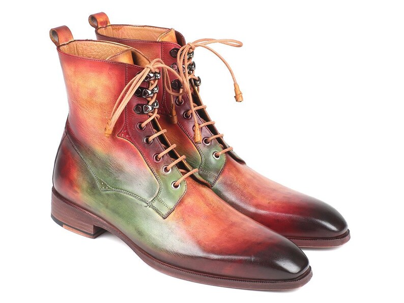 Camel /& Bordeaux Leather Boots Paul Parkman Men/'s Green ID#BT533SPR