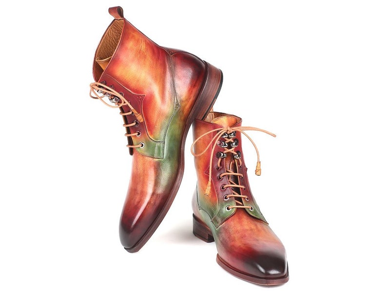 Camel /& Bordeaux Leather Boots Paul Parkman Men/'s Green ID#BT533SPR